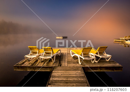 Dock on Lac-Superieur, Mont-tremblant, Quebec, Canada 118207603