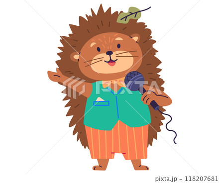 Animal music vector illustration. The musical creatures performance turns zoo into realm happiness An animal music metaphor transforms ordinary into magical fairy tale. Hedgehog sings Animal music vector illustration. The musical creatures performance turns zoo into realm happiness An animal music metaphor transforms ordinary into magical fairy tale. Hedgehog sings 118207681
