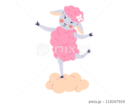 Animal music vector illustration. The festive event in zoo is joyful orchestra happiness and celebration come together to perform cheerful melody, creating magical zoo. Pink sheep dancing on a cloud Animal music vector illustration. The festive event in zoo is joyful orchestra happiness and celebration come together to perform cheerful melody, creating magical zoo. Pink sheep dancing on a cloud 118207929