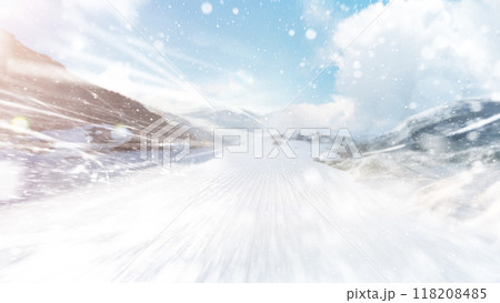 Snow background. Fast descent at high speed. Sunny day in high mountains. Descent. Skiing and snowboarding in the mountains. Snow dust Snow background. Fast descent at high speed. Sunny day in high mountains. Descent. Skiing and snowboarding in the mountains. Snow dust 118208485