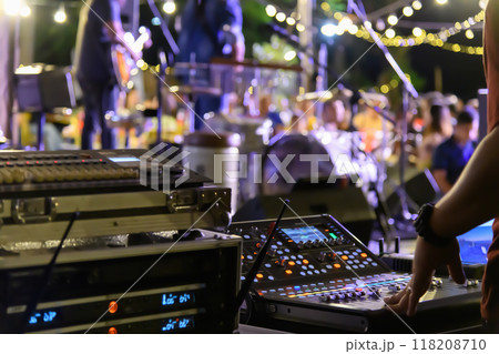 Close-up of a professional audio mixer. 118208710