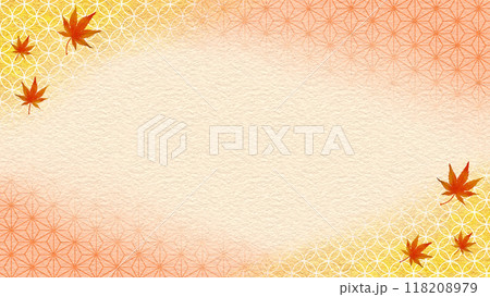 紅葉の和背景　麻の葉と七宝　16:9 118208979