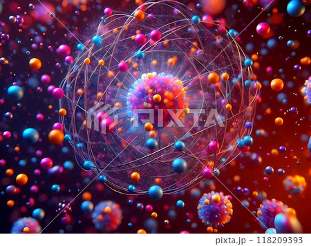 Colorful atomic particles with horizontal view のイラスト素材 [118209393] - PIXTA