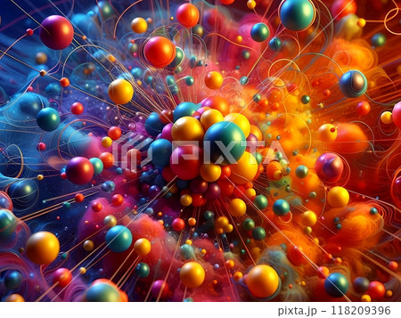 Colorful atomic particles with horizontal view  118209396