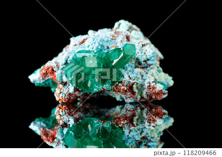 macro mineral stone Dioptase on a black background 118209466