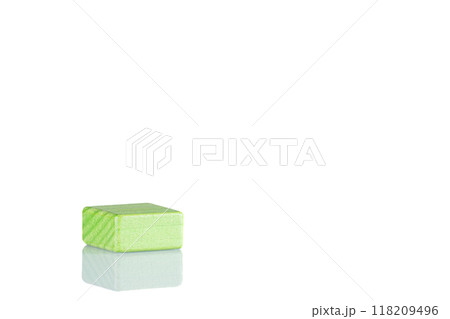 Wooden cube of green color on a white background 118209496