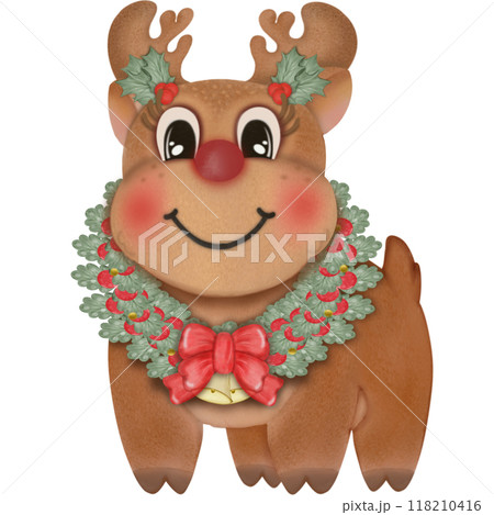 Illustration set of Cute Christmas reindeer character hand drawn. 118210416