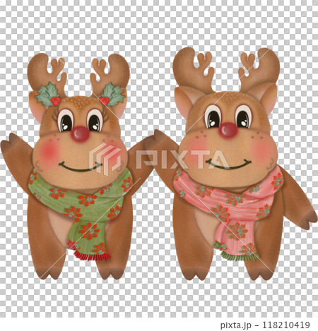 Illustration set of Cute Christmas reindeer character hand drawn. 118210419
