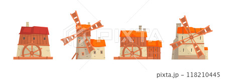 Windmill as Farm Construction for Grinding Flour Vector Set 118210445