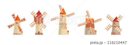 Windmill as Farm Construction for Grinding Flour Vector Set 118210447