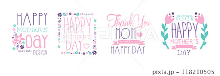 Happy Mothers Day Design with Purple Element Vector Set 118210505