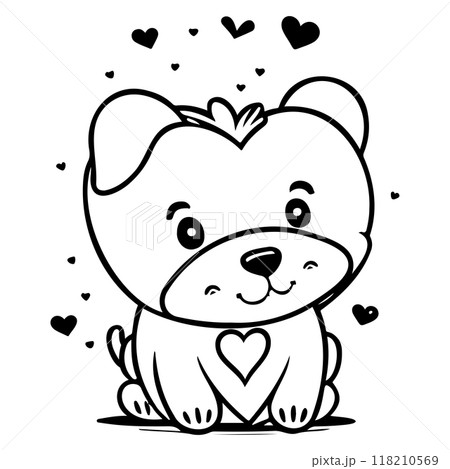 Happy Valentines Day Puppy dog love illustration sketch  Happy Valentines Day Puppy dog love illustration sketch  118210569