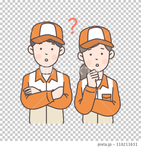 悩んでいるガソリンスタンド店員上半身イラスト 118211631