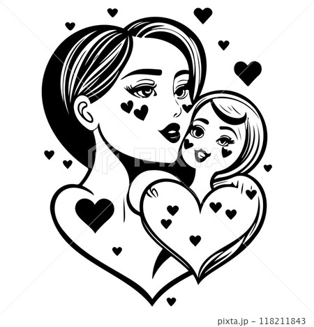 black mom beauty girl illustration  118211843