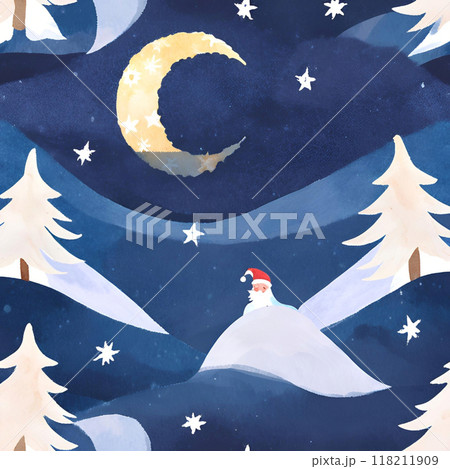 美しい雪の上で輝く月と雲の背景に輝く美しい夜空のイラスト 118211909