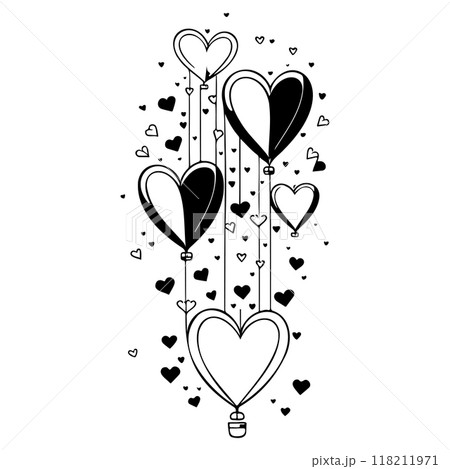 valentine hanging balloons hearts love illustration sketch  118211971
