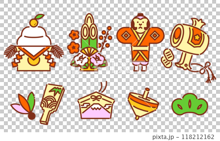 New Year icons, lucky charms, simple and pop vector illustrations New Year icons, lucky charms, simple and pop vector illustrations 118212162