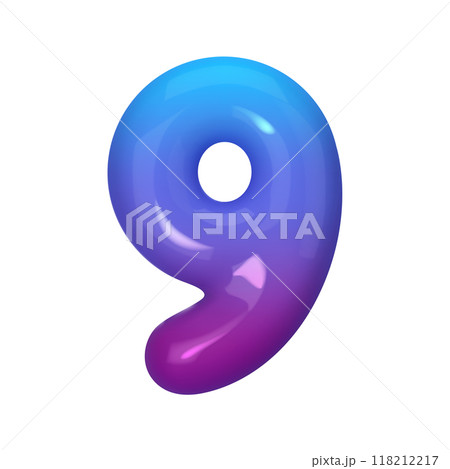 3D number 9 with blue and violet gradient. Modern, vibrant, and abstract. Perfect for digital art, graphic design, and creative projects. Vector illustration 118212217