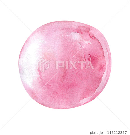 Mother-of-pearl pearls are hand-painted in watercolor. A river or sea pearl found in a shell has a rounded shape and an iridescent surface. Round shaped gemstone in rainbow color. It can be used in 118212237