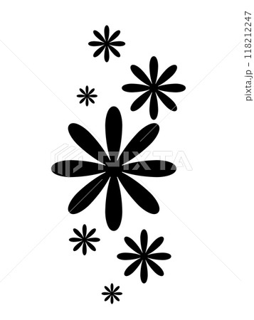 Abstract geometric flower shape and silhouettes, black color. Modern trendy minimalist brutalist figures. Modern abstract graphic design elements. Vector illustration Abstract geometric flower shape and silhouettes, black color. Modern trendy minimalist brutalist figures. Modern abstract graphic design elements. Vector illustration 118212247