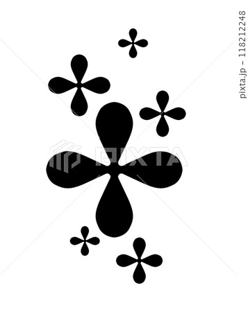 Abstract geometric flower shape and silhouettes, black color. Modern trendy minimalist brutalist figures. Modern abstract graphic design elements. Vector illustration 118212248