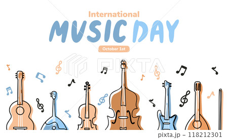 Vector Line Art for International Music Day, Instruments in Flat Handwritten Style 118212301