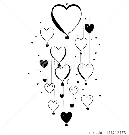 valentine hanging balloons hearts love illustration sketch  118212378