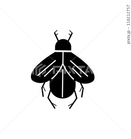 A simple black fly facing forward, highlighting insect anatomy, minimalism, and nature. Perfect for biological studies, pest control discussions, or artistic minimalist representations. Bug icon 118212757