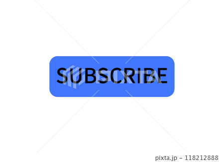 Illustration of a blue Subscribe button in a minimalist design. Represents online subscription services, user engagement, marketing actions, and cloud-based applications. 118212888