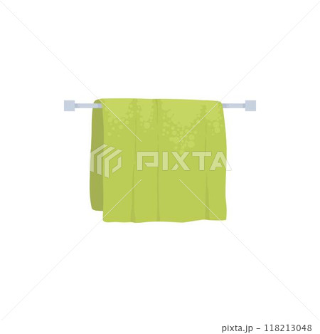Bath towel. Cartoon fabric towel hanging on ring, rolled color cloth towel and folded towel vector illustration icon. Towel bath for hygiene, bathroom textile Bath towel. Cartoon fabric towel hanging on ring, rolled color cloth towel and folded towel vector illustration icon. Towel bath for hygiene, bathroom textile 118213048