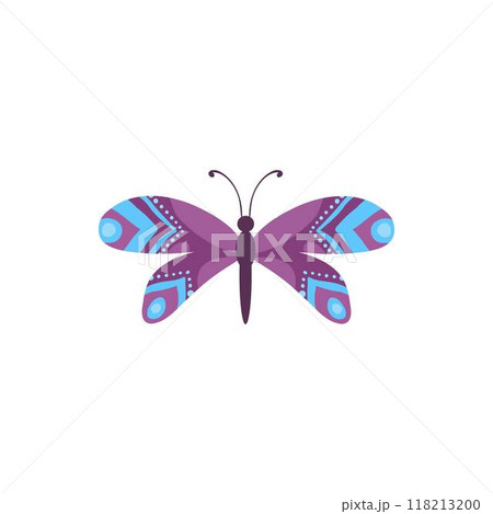 Cute butterfly. Decorative spring butterfly colorful wings. Monarch, moth and dragonfly. Tropical beautiful floral insect flat vector icon. Spring monarch and butterfly, insect animal illustration 118213200