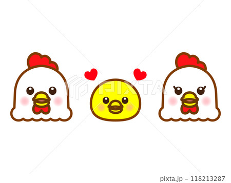 かわいいニワトリの親子の顔アイコンイラスト素材のイラスト素材
