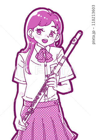 フルートを持った笑顔の女の子のイラスト 118213603