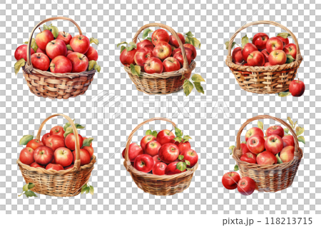 Basket of Apples Collection Bundle Set Isolated on a Transparent Background 118213715
