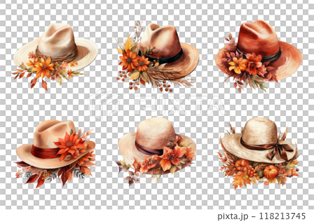 Autumn Hat Collection Bundle Set Isolated on a Transparent Background 118213745