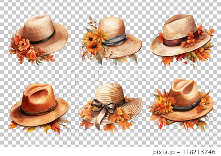 Autumn Hat Collection Bundle Set Isolated on a Transparent Background 118213746