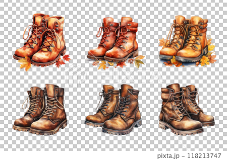 Autumn Boots Collection Bundle Set Isolated on a Transparent Background 118213747
