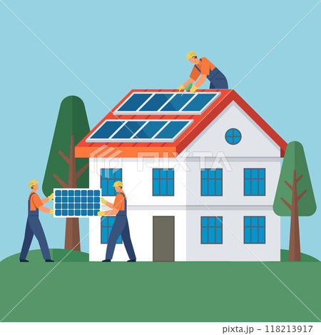 Photovoltaic vector illustration. Sustainable energy practices aim to create balance between human needs and environmental preservation Electric power serves as foundation for technological Electric 118213917