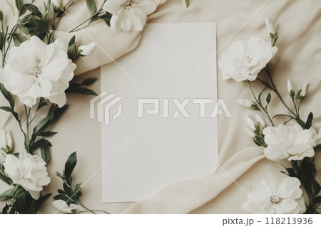 Elegant blank paper with white flowers Elegant blank paper with white flowers 118213936