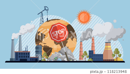 Waste pollution vector illustration. Social issues, such as poverty and inequality, intersect with waste pollution and its effects Waste management is key to mitigating negative environmental impacts 118213948