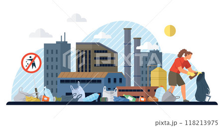 Waste pollution vector illustration. The waste pollution metaphor highlights destructive impact irresponsible waste disposal practices Ecology plays vital role in maintaining balanced and healthy 118213975
