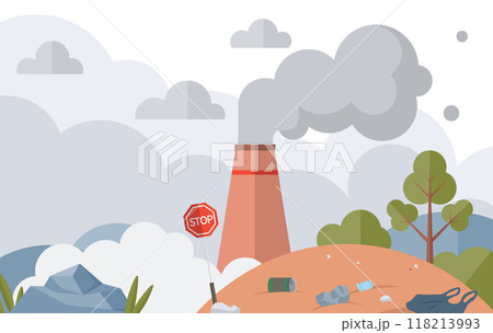 Waste pollution vector illustration. Landfills are common method waste disposal, but they can lead to soil and water contamination The waste pollution metaphor highlights destructive impact 118213993