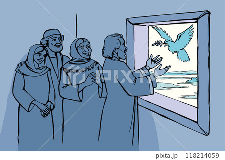 Vector drawing. Dove return to Noah Vector drawing. Dove return to Noah 118214059