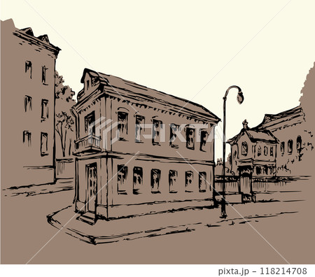 Vector cityscape. Narrow street of old town. Vector cityscape. Narrow street of old town. 118214708