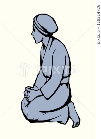 Vector drawing. Woman sitting on the ground 118214726