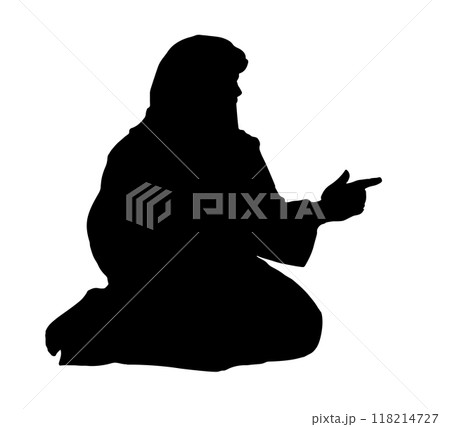 Vector drawing. Woman sitting on the ground 118214727