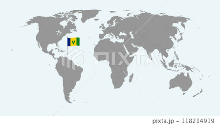 Pin map with Saint Vincent and the Grenadines flag on world map. Vector illustration. 118214919