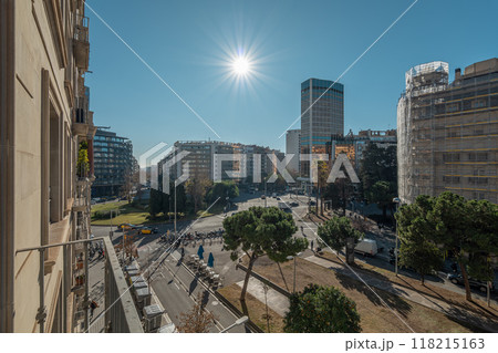 Experience a stunning view of beautiful Barcelona set under a radiant sky showcasing its vibrant cityscape Experience a stunning view of beautiful Barcelona set under a radiant sky showcasing its vibrant cityscape 118215163