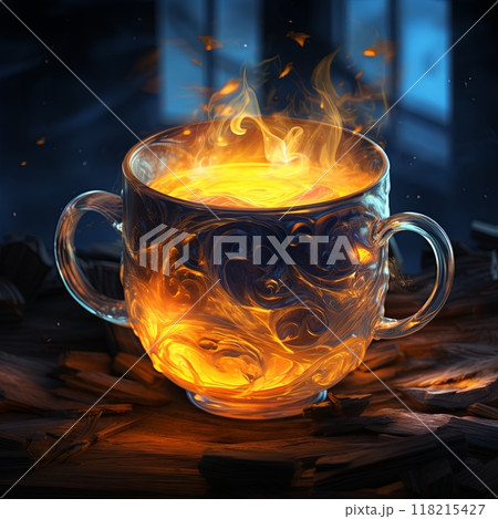 Tea, coffee cup on dark background. 118215427
