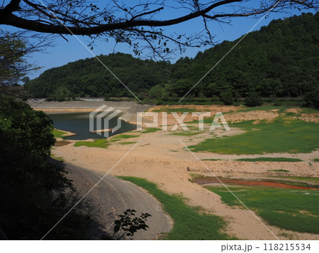 水位が大幅に下がった池 水位が大幅に下がった池 118215534